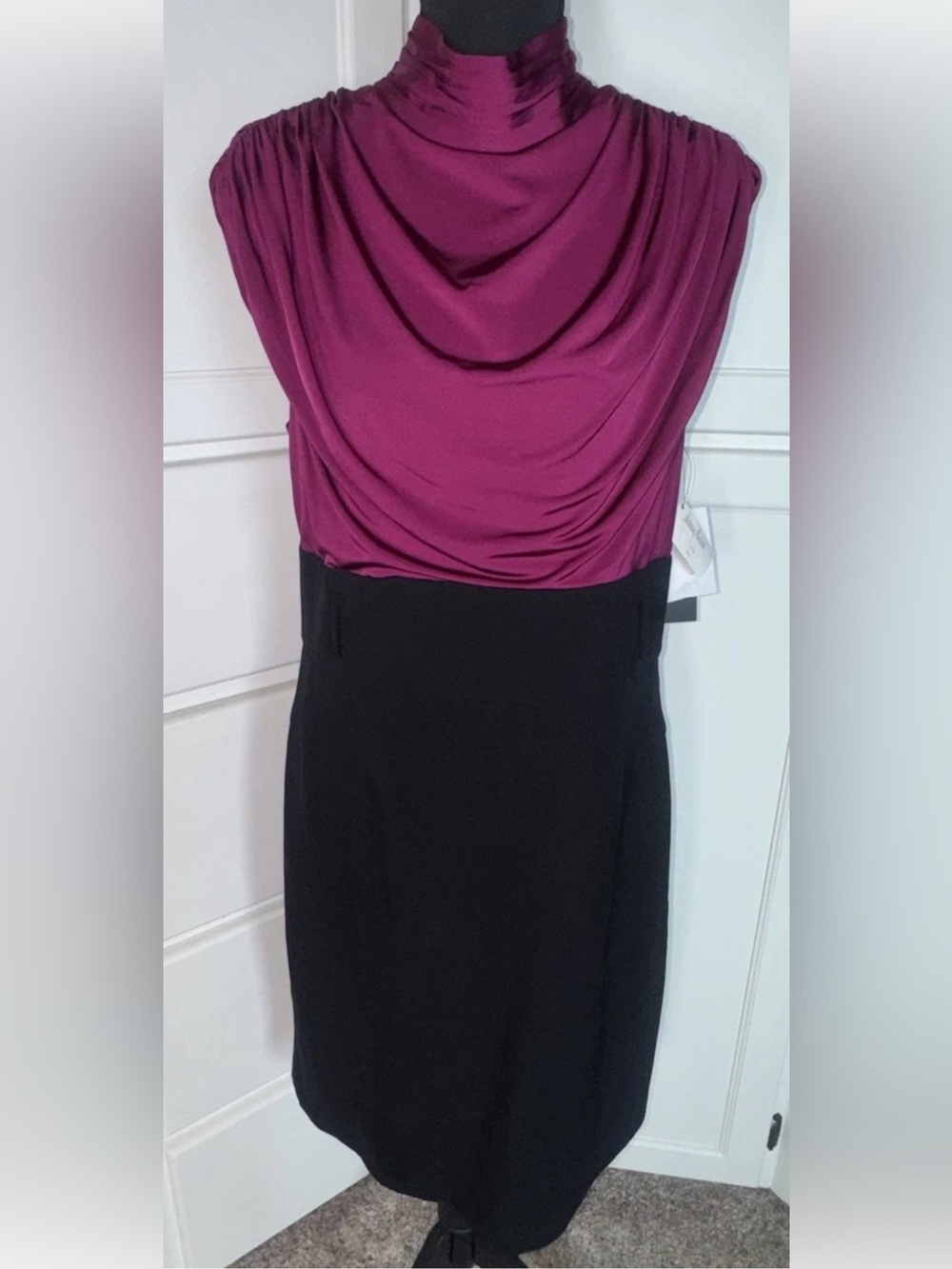 Laundry by Shelli Segal Dress 12 NWT Black Shiraz Cowl Neck Colorblock Cocktail